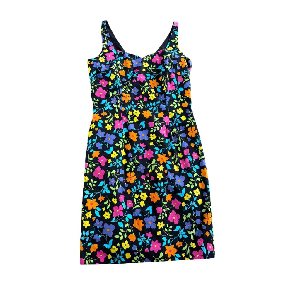 WOMENS FLORAL COLORFUL DRESS SIZE 4 LINEN SLEEVELESS CASUAL SPRING PARTY